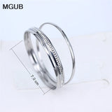 Silver 3 in 1 Crystal Bangles Stainless Steel Women Jewelry