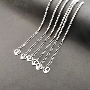 4mm Stainless Steel Beads Bracelet Bangle Heart Charm Women Bracelet