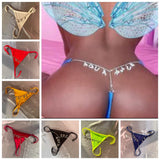 Silver Crystal Letters Thong Body Chain For Women