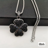 Silver 4 Leaf Clover Necklace Stainless Steel Stone Pendant BLKN0692