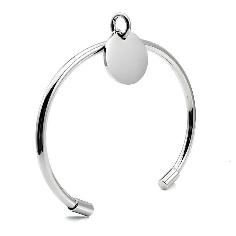 Silver Small Bangle Bracelets Heart Round Cross Stainless Steel