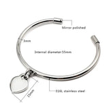 Silver Small Bangle Bracelets Heart Round Cross Stainless Steel