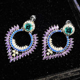 Silver Inlaid Crystal Geometric Retro Earrings