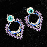 Silver Inlaid Crystal Geometric Retro Earrings