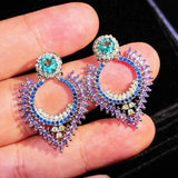 Silver Inlaid Crystal Geometric Retro Earrings