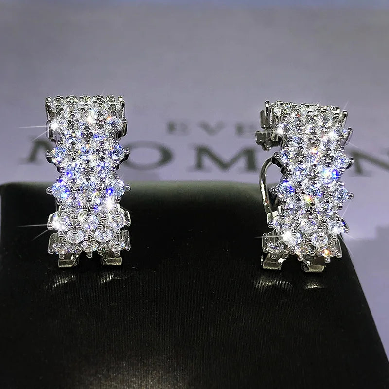 Silver Inlaid Full Diamond Geometric Stud Earrings