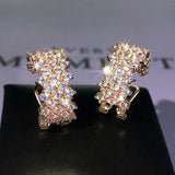 Silver Inlaid Full Diamond Geometric Stud Earrings