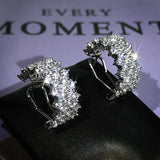 Silver Inlaid Full Diamond Geometric Stud Earrings