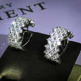 Silver Inlaid Full Diamond Geometric Stud Earrings