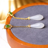 Silver Inlaid Hetian Magnolia Long Earrings Chinese Retro Women's Jewelry