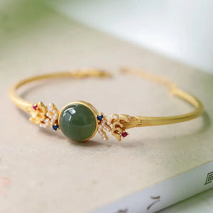 Silver Inlaid Hetian Chalcedony Bracelet Chinese Palace Charm Jewelry
