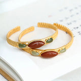 Silver inlaid Natural Hetian Chalcedony Enamel Bracelet with Aventurine Craft