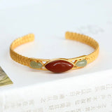 Silver inlaid Natural Hetian Chalcedony Enamel Bracelet with Aventurine Craft
