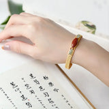 Silver inlaid Natural Hetian Chalcedony Enamel Bracelet with Aventurine Craft