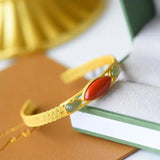 Silver inlaid Natural Hetian Chalcedony Enamel Bracelet with Aventurine Craft