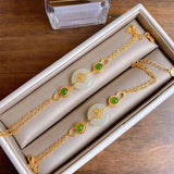 Silver Inlaid Hetian Chalcedony Gourd Bracelet - Chinese Palace Jewelry