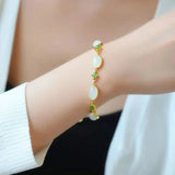Silver Inlaid Hetian Chalcedony Oval Bracelet Chinese Retro Palace Jewelry