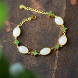Silver Inlaid Hetian Chalcedony Oval Bracelet Chinese Retro Palace Jewelry