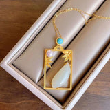 Silver Inlaid Hetian Jade Bamboo Leaf Pendant