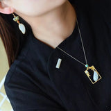 Silver Inlaid Hetian Jade Bamboo Leaf Pendant