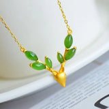 Silver Inlaid Hetian Jade Elk Head Pendant Necklace - Chinese Retro Women's Gift