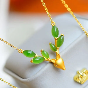 Silver Inlaid Hetian Jade Elk Head Pendant Necklace - Chinese Retro Women's Gift