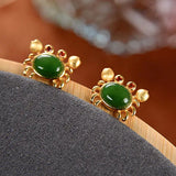 Chinese Retro Charm Women's Earrings Hetian Jade Small Crab