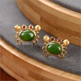 Chinese Retro Charm Women's Earrings Hetian Jade Small Crab