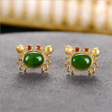Chinese Retro Charm Women's Earrings Hetian Jade Small Crab