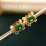 Chinese Retro Charm Women's Earrings Hetian Jade Small Crab