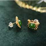 Chinese Retro Charm Women's Earrings Hetian Jade Small Crab