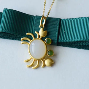Silver Inlaid Hetian Jade Crab Pendant Necklace Chinese Retro Jewelry