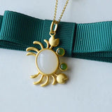Silver Inlaid Hetian Jade Crab Pendant Necklace Chinese Retro Jewelry