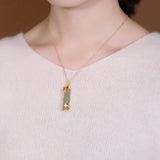 Silver Inlaid Hetian Jade Bamboo Pendant Necklace Chinese Charm Jewelry