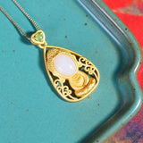 Silver Inlaid Hetian Jade Pendant Necklace Chinese Retro Craft Jewelry