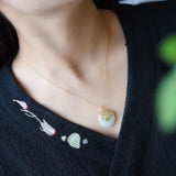 Silver Inlaid Hetian Jade Pendant Necklace Chinese Craft Charm Women's Jewelry