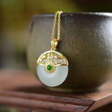 Silver Inlaid Hetian Jade Pendant Necklace Chinese Craft Charm Women's Jewelry