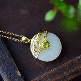 Silver Inlaid Hetian Jade Pendant Necklace Chinese Craft Charm Women's Jewelry