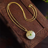 Silver Inlaid Hetian Jade Pendant Necklace Chinese Craft Charm Women's Jewelry