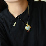 Silver Inlaid Hetian Jade Pendant Necklace with Craft Tassel Charm