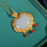 Silver Inlaid Hetian Jade Pendant Necklace with Craft Tassel Charm
