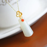 Silver Inlaid Hetian Jade Pendant Necklace Bohemian Hair Jewelry