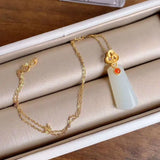 Silver Inlaid Hetian Jade Pendant Necklace Bohemian Hair Jewelry