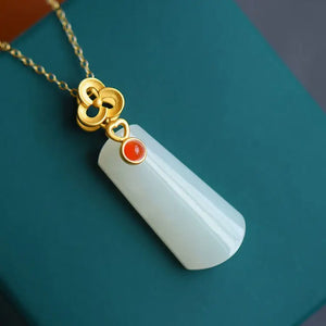Silver Inlaid Hetian Jade Pendant Necklace Bohemian Hair Jewelry