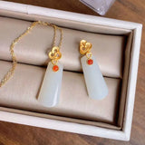 Silver Inlaid Hetian Jade Pendant Necklace Bohemian Hair Jewelry