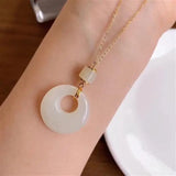 Silver Inlaid Hetian Jade Pendant Necklace Chinese Retro Women's Jewelry