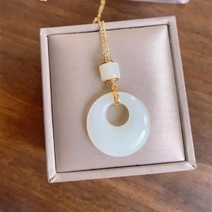Silver Inlaid Hetian Jade Pendant Necklace Chinese Retro Women's Jewelry