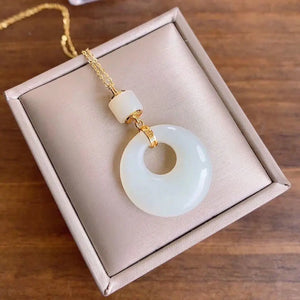 Silver Inlaid Hetian Jade Pendant Necklace Chinese Retro Women's Jewelry