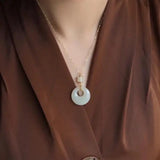 Silver Inlaid Hetian Jade Pendant Necklace Chinese Retro Women's Jewelry