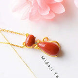 Silver Inlaid Red Tourmaline Cat Pendant Necklace Retro Women's Gift